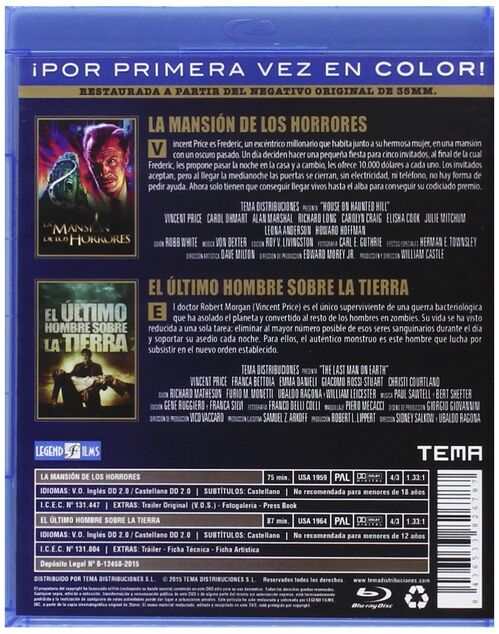 Pack La Mansin De Los Horrores + El ltimo Hombre Sobre La Tierra (1959 + 1964)